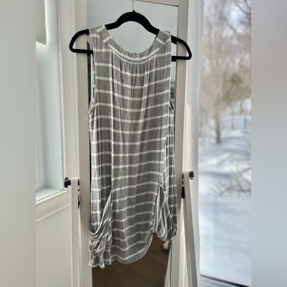 Grey and White Striped Sandiva Dress. - Picture 2 of 3